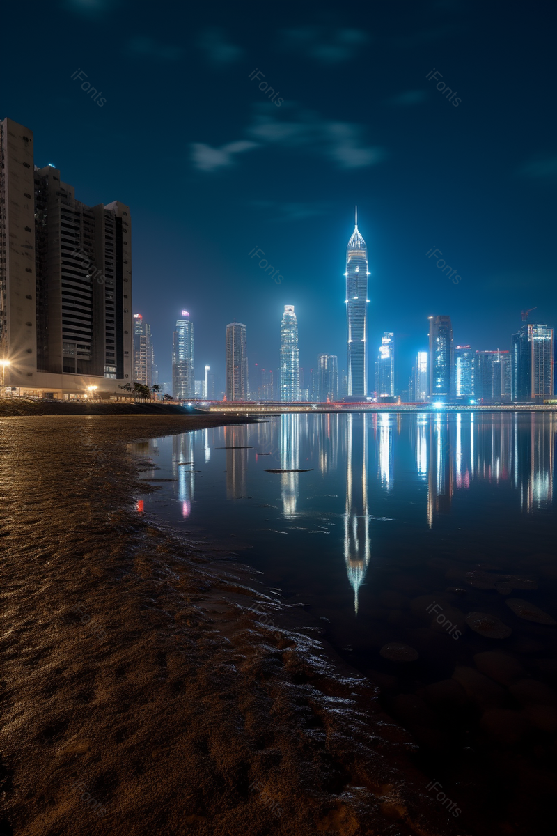 夜空晚上夜景江景水面城市都市高楼大厦灯光蓝色摄影,高清,摄影图,摄影图片,图片大全,摄影图免费下载